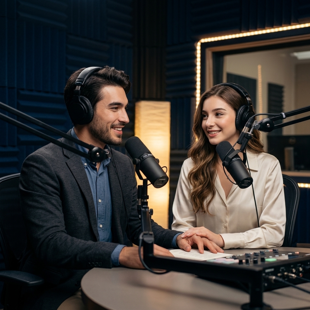 Leo con auriculares en el estudio de grabación de Despertar a la Vida